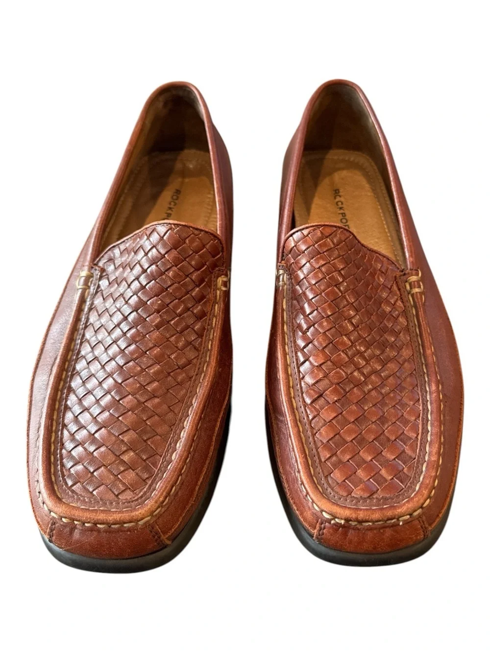 Rockport Rhyder Venetian Woven Leather Comfort Loafers Cognac Size 10M